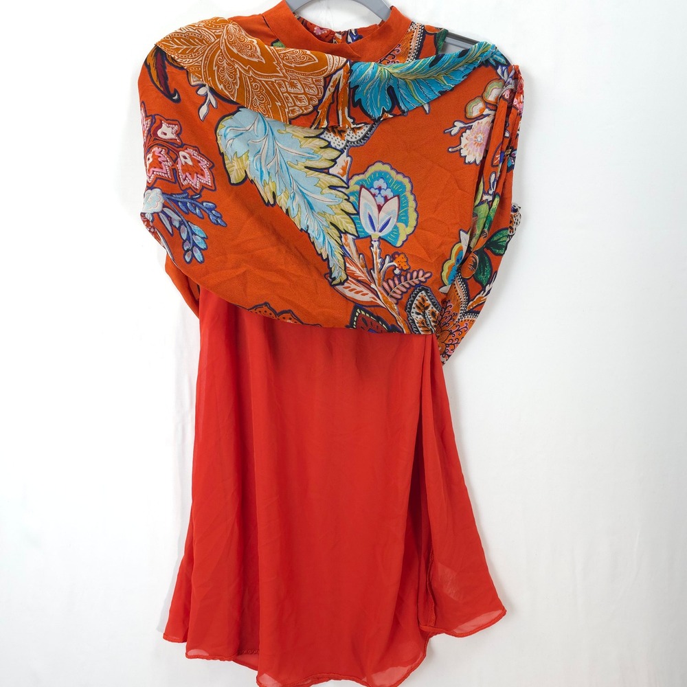 Maeve Anthropologie Silk Dress XS Floral Print Orange Sleeveless Shift Resort - Picture 7 of 11